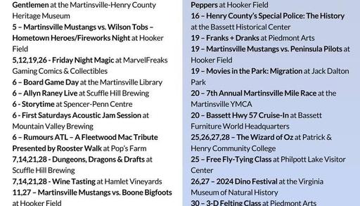 Lot's happening in Martinsville & Henry County this month!